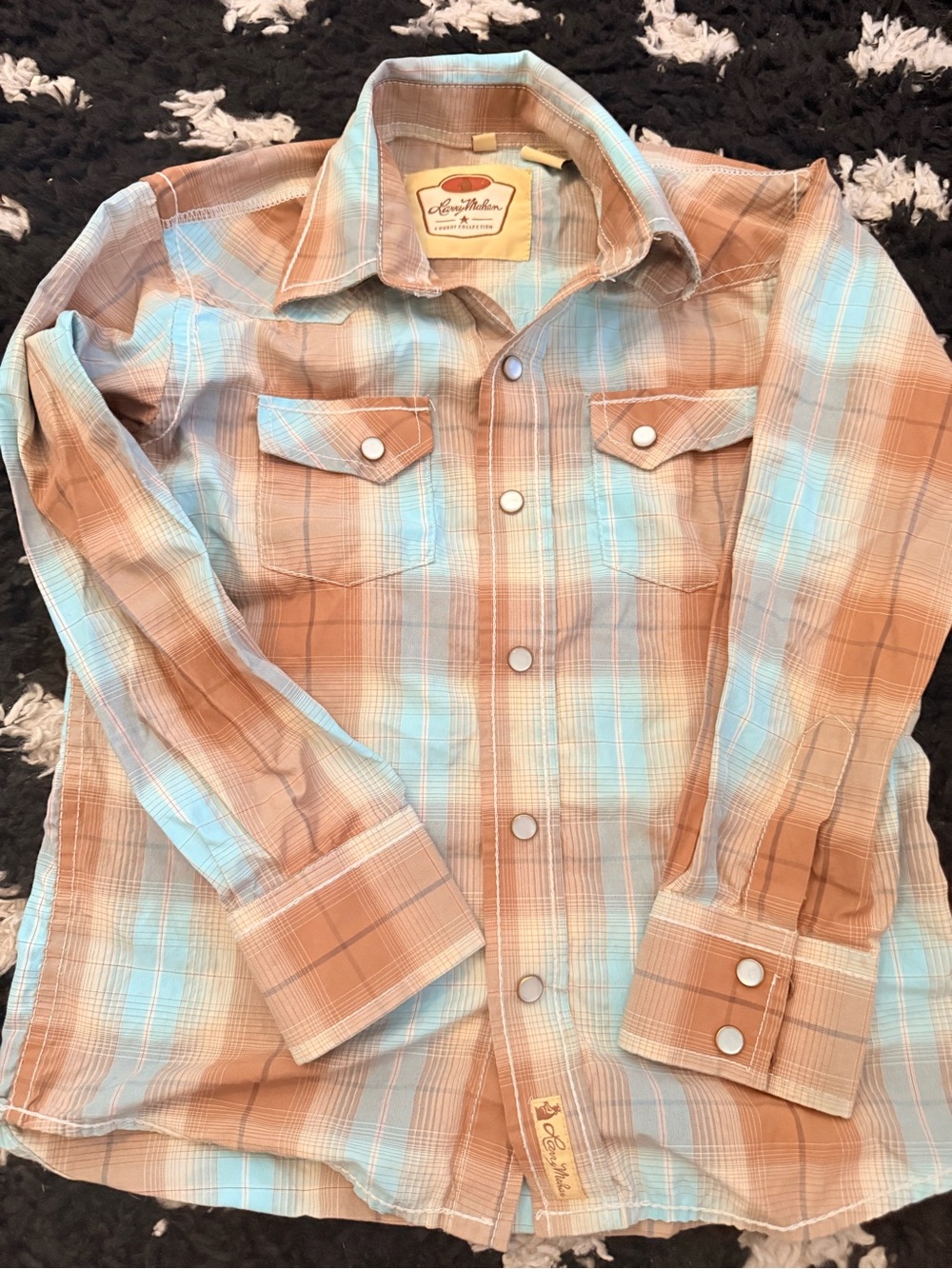Boys Larry Mahan Light Blue & Tan Plaid Western Button-Down Shirt